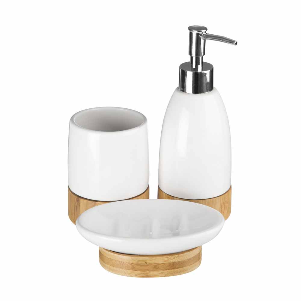 Premier White Bamboo Earth Bathroom Set, White Ceramic Bamboo Bathroom Accessories
