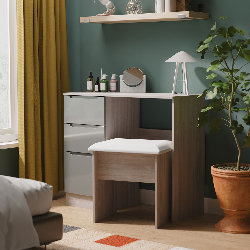 Crowndale Milan 3 Drawer Grey Gloss and Grey Oak Dressing Table Ready Assembled Image 7