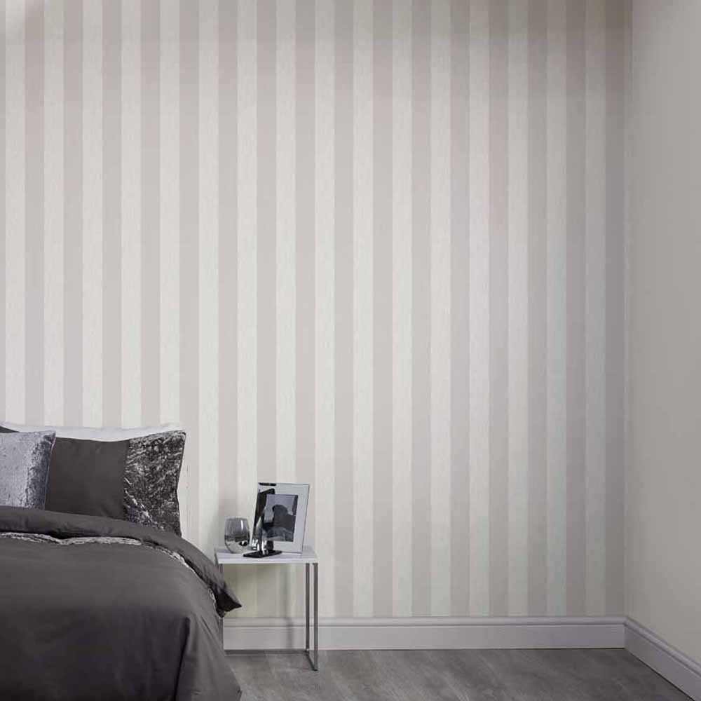 Wilko Stripe Silver and White Wallpaper Image 2
