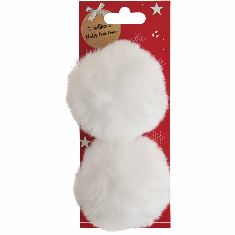 Wilko  White Fluffy Pom Pom 2 Pack Image 1