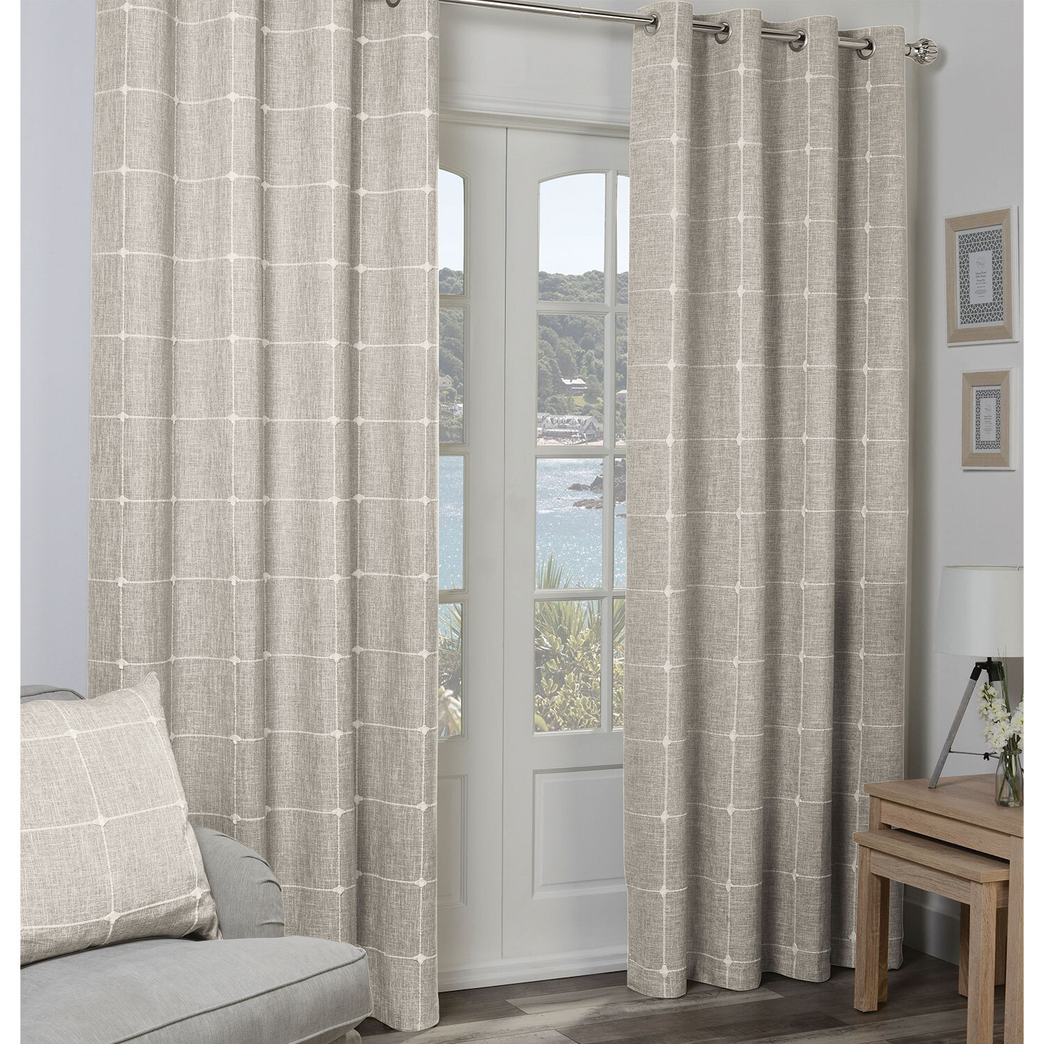 Divante Salcombe Natural Linen Check Curtains 137 x 168cm Image 2