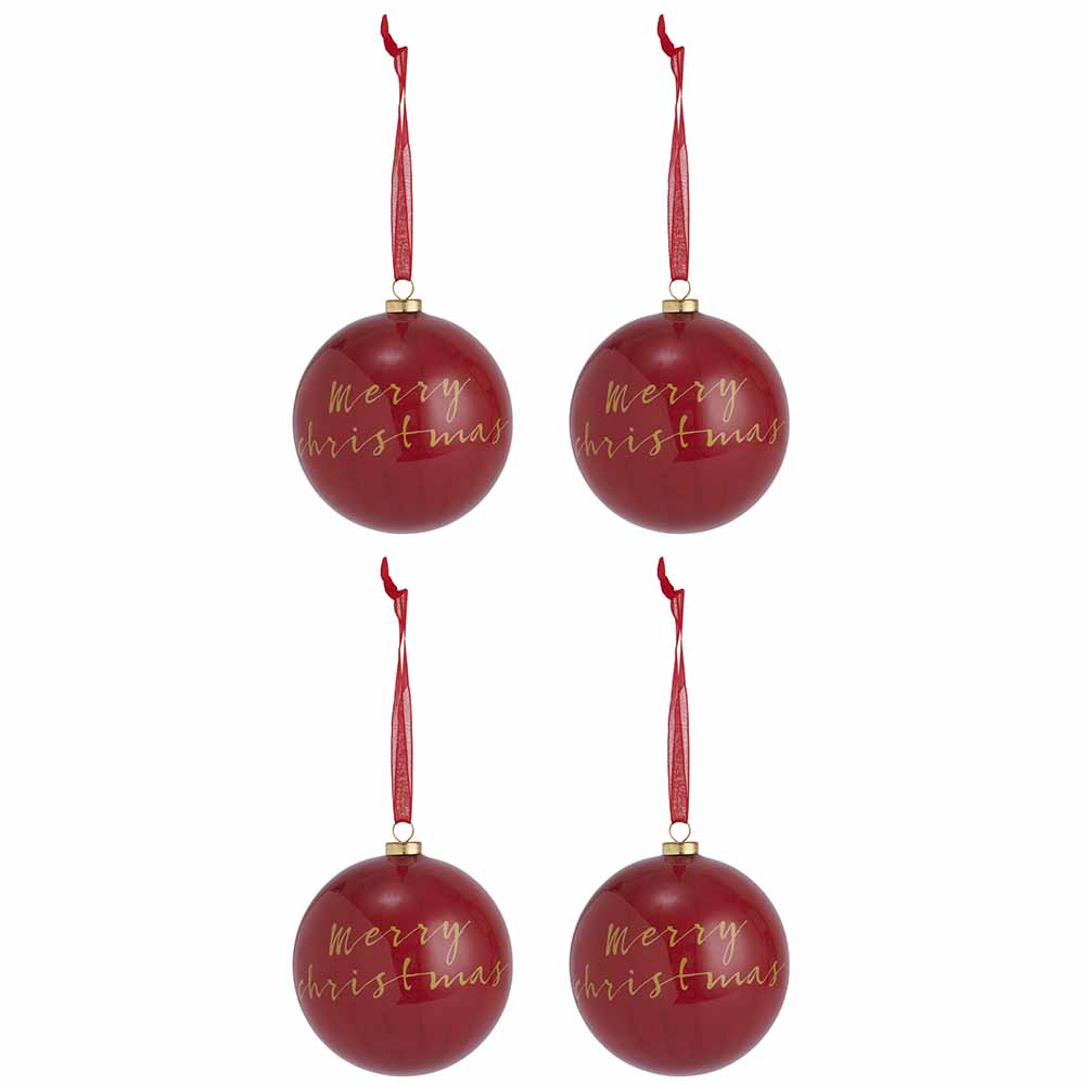 Wilko Rococo Red Decoupage Merry Christmas Baubles 4 Pack Image 2