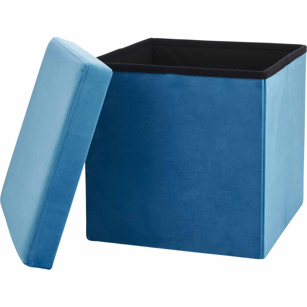 Wilko Blue Velour Ottoman Cube Image 4