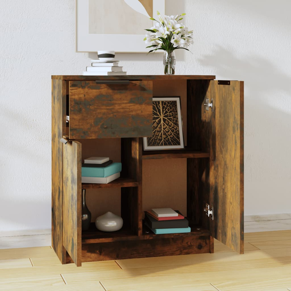 vidaXL 2 Door Single Drawer Smoked Oak Sideboard Image 8