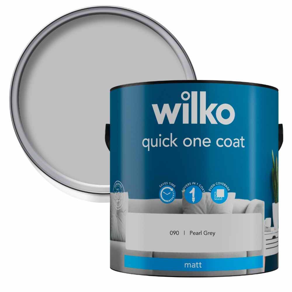 Wilko Quick One Coat Pearl Grey Matt Emulsion Paint 2.5L Image 1