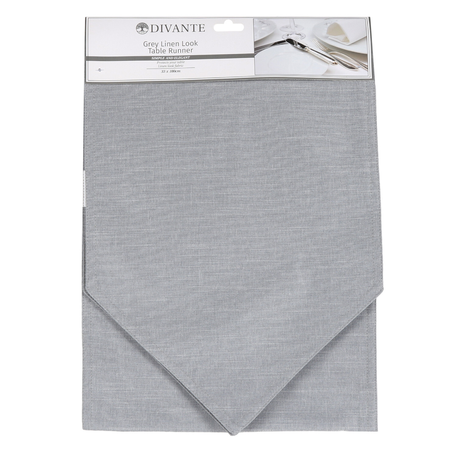 Divante Grey Linen Look Table Runner 183 x 33cm Image 1