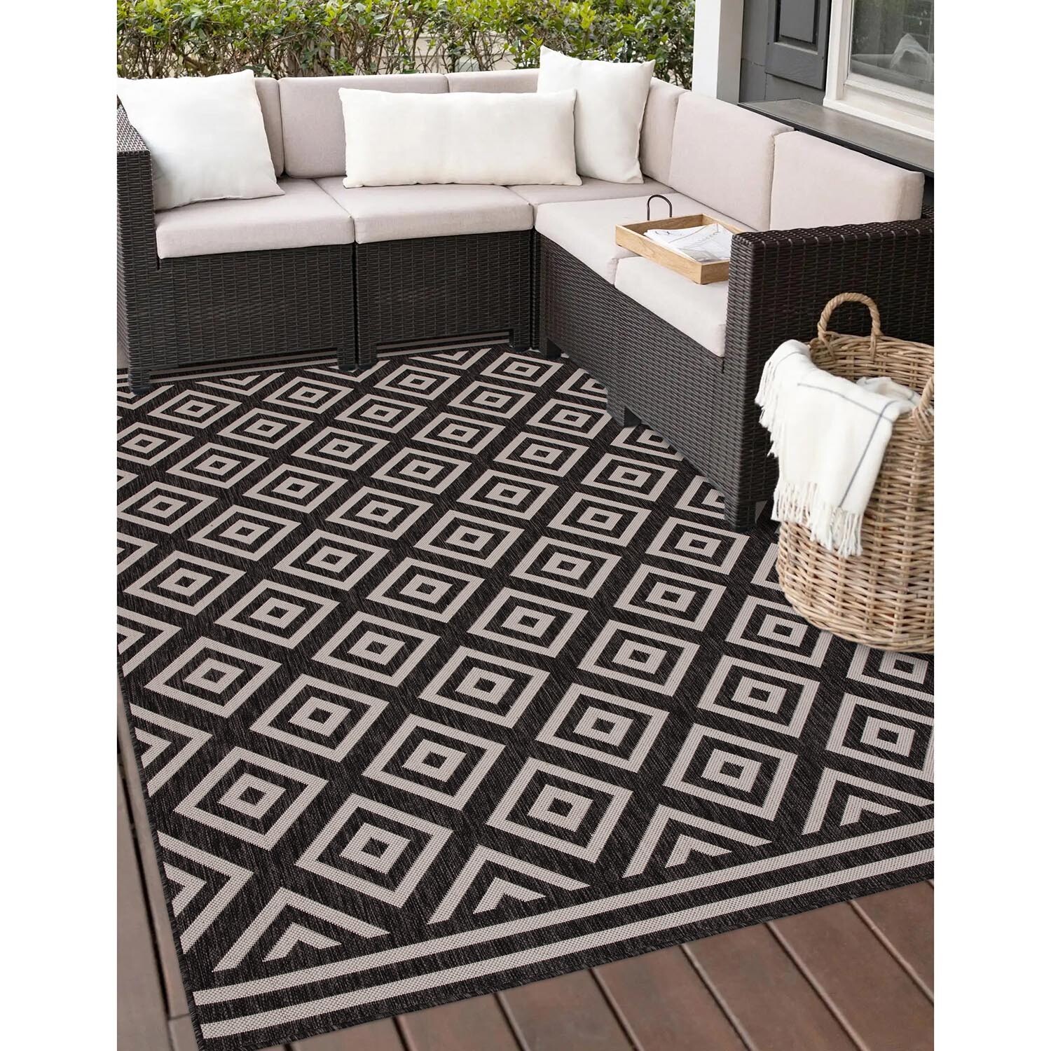 Charcoal Diamond Indoor Outdoor Rug 160cm Image 2