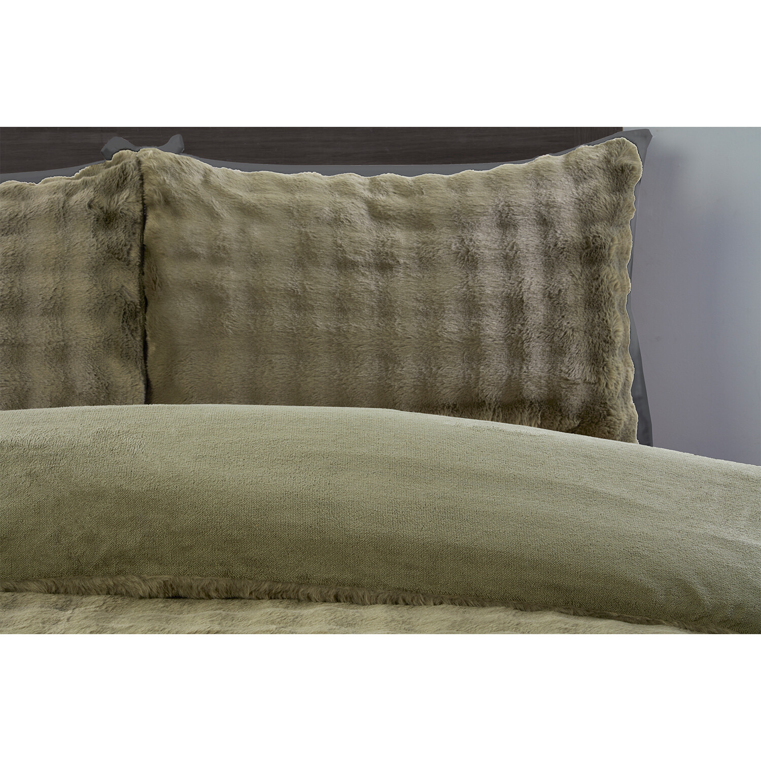 Aurora Faux Fur Duvet Set - Khaki / Double Image 4