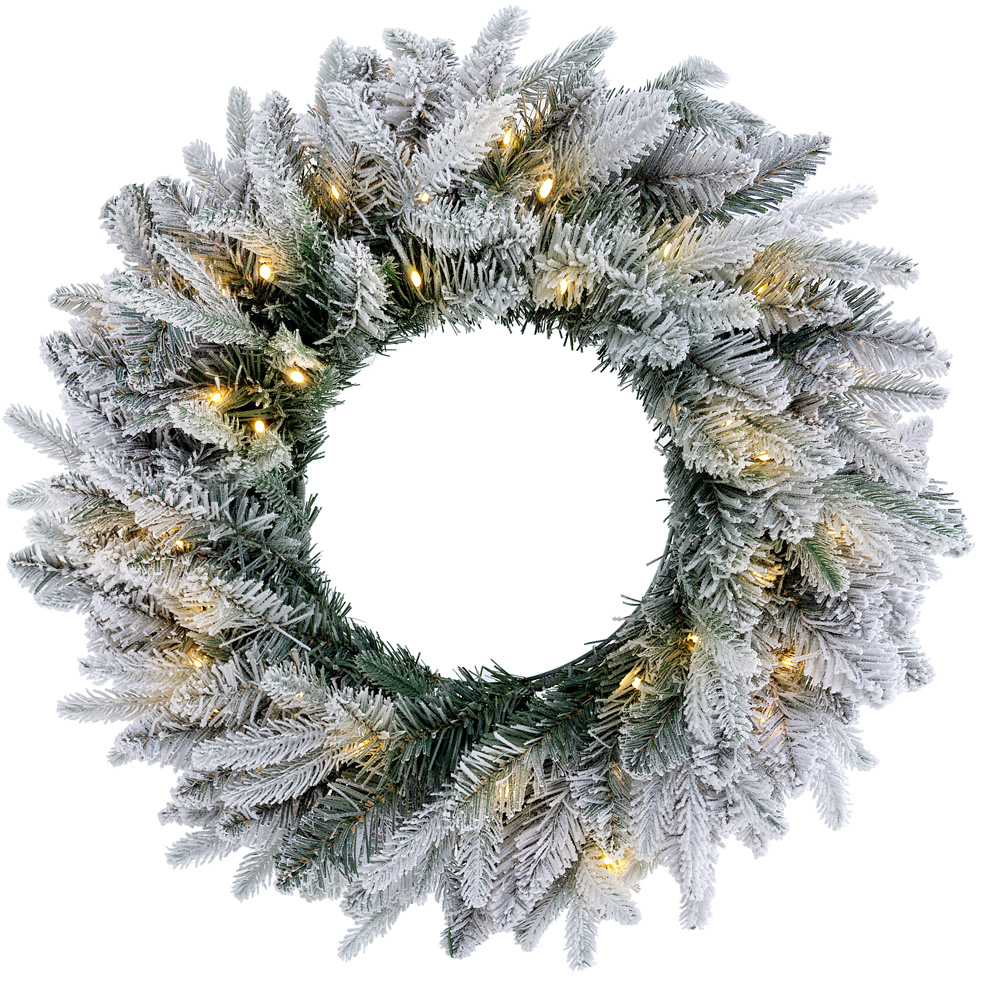 Festive Christmas Pre-Lit Snow Flocked Wreath 60cm Image 3