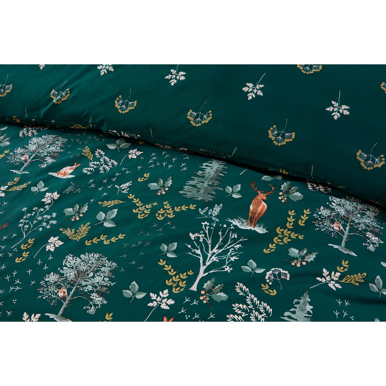 Snowy Forest Duvet Cover and Pillowcase Set - Emerald Green / Superking Image 4