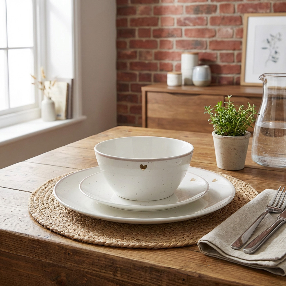 12 Piece Gold Heart Dinnerware Set - White Image 3