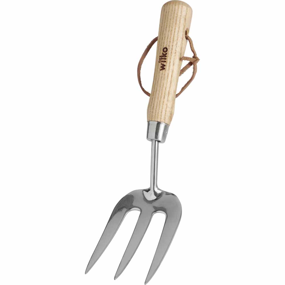 Wilko Wood Handle Stainless Steel Hand Fork Image 2