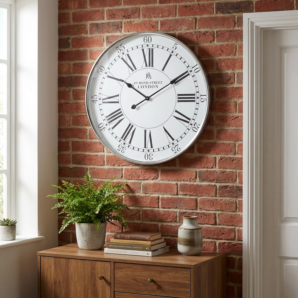 Silver 49 Bond Street London Round Wall Clock 68cm Image 3