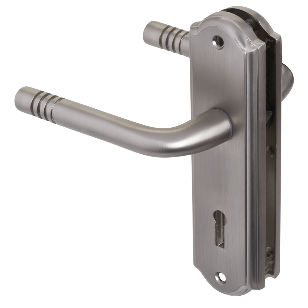 Wilko Madrid Satin Nickel Lock Door Handle Image 1