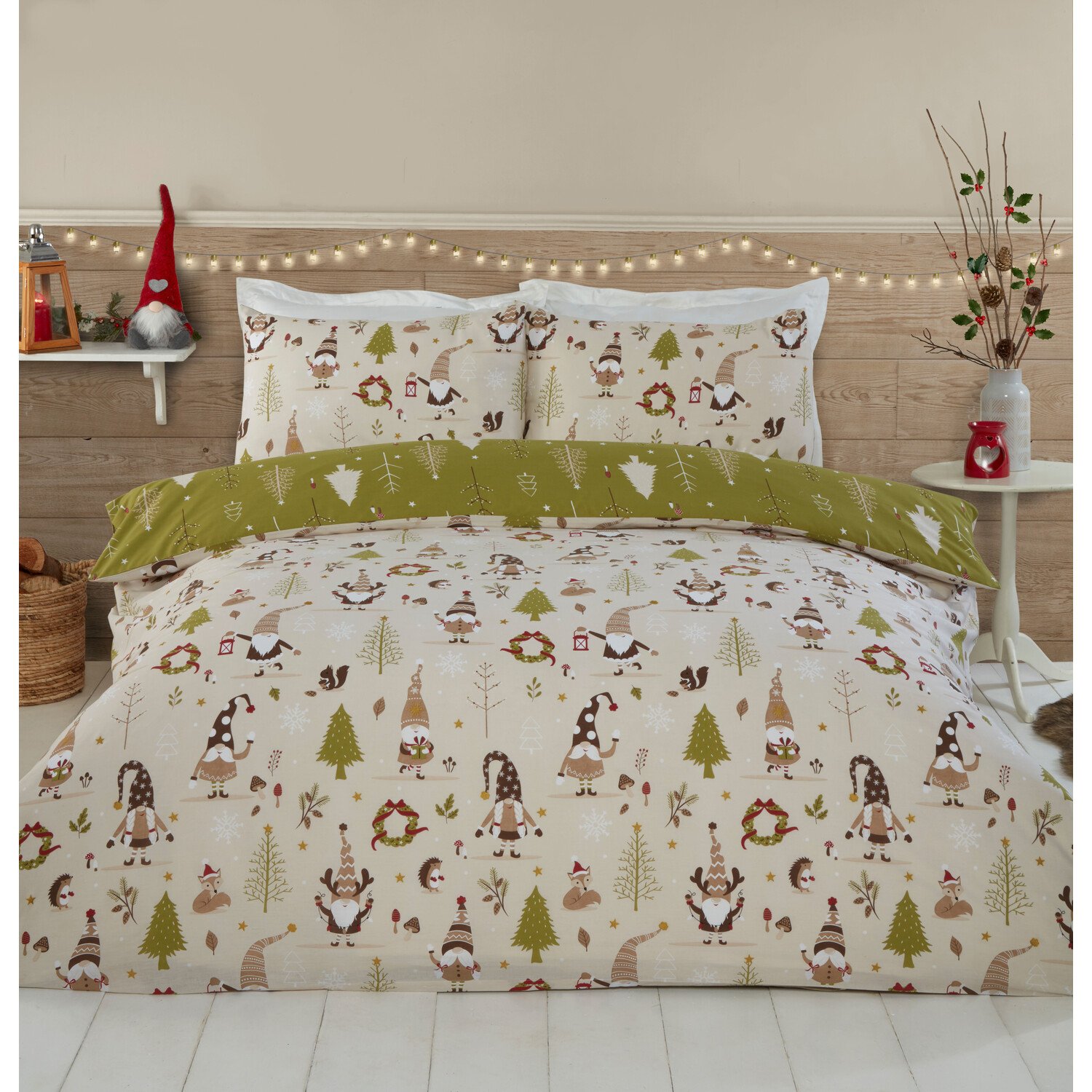 Gonks Single Natural Christmas Duvet Cover Set Image 1