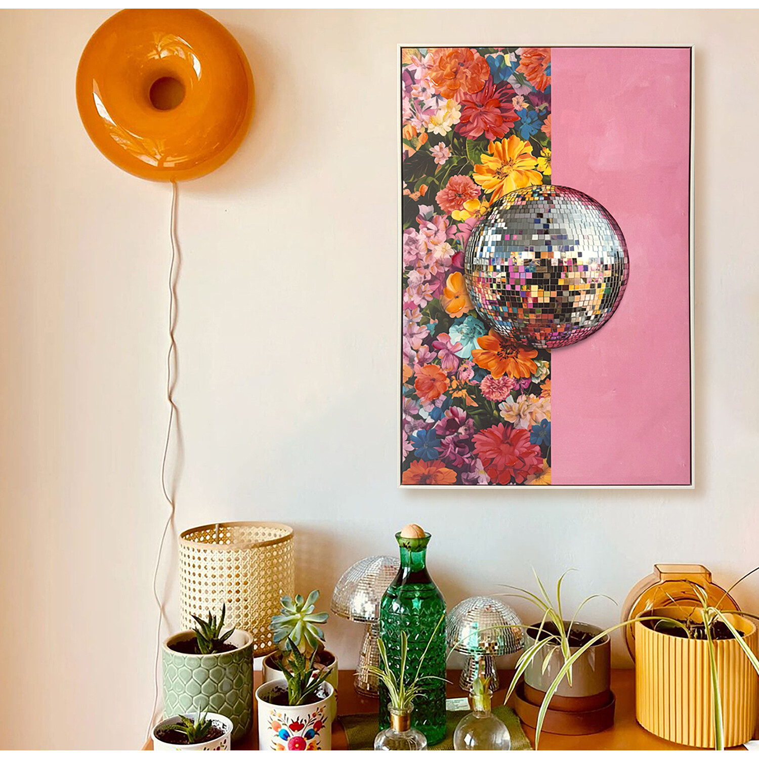 Floral Reflective Disco Ball Framed Art Pink Image 4