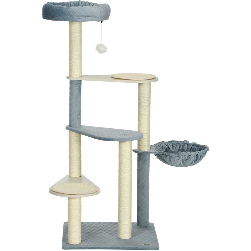 PawHut Blue Wooden Cat Tree Climbing Tower with Scratching Post Image 1