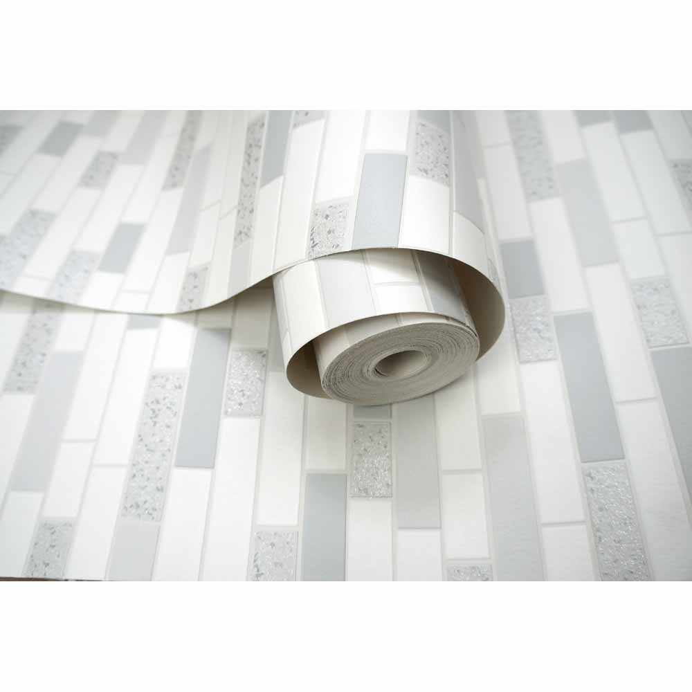 Holden Decor Oblong Granite Tiling on a Roll Grey/ Silver Wallpaper Image 3