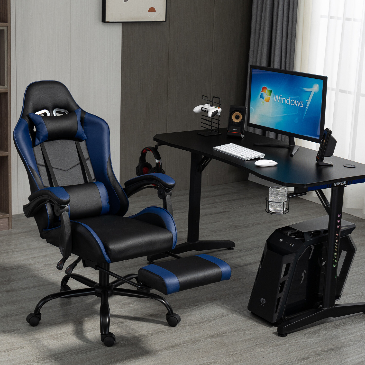 Galaxy Blue PU Swivel Gaming Chair Image 9