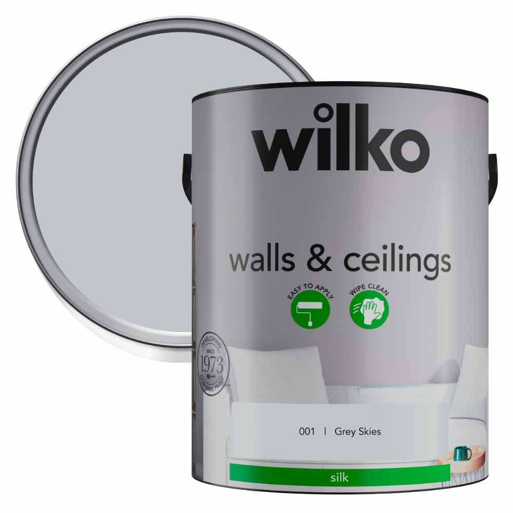 Wilko Walls & Ceilings Grey Skies Silk Emulsion Paint 5L Image 1