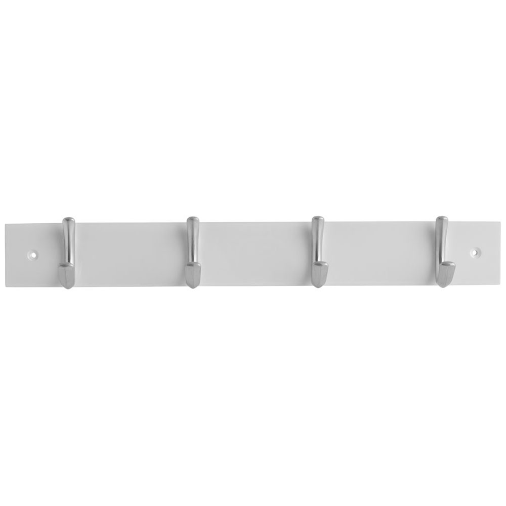 Wilko White and Satin Chrome 4 Hook Coat Rail Image 1