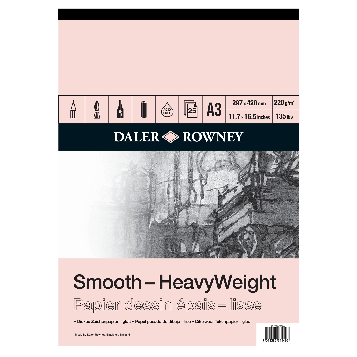 Daler-Rowney Smooth Heavyweight Cartridge Pad - White / A3 Image