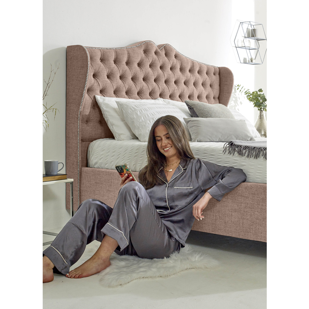 Eleganza Vanessa Double Oatmeal Grampian Fabric Bed Frame with Headboard Image 7