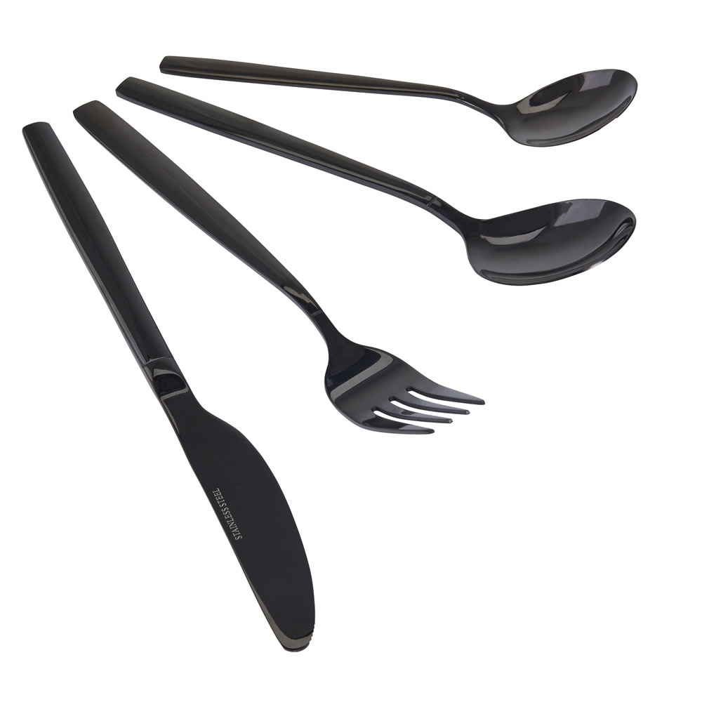 Wilko 16 piece Black Cutlery Set Image 1