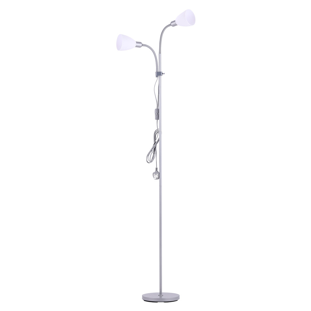 Living and Home White 2 Head Standing Floor Lamp Image 1