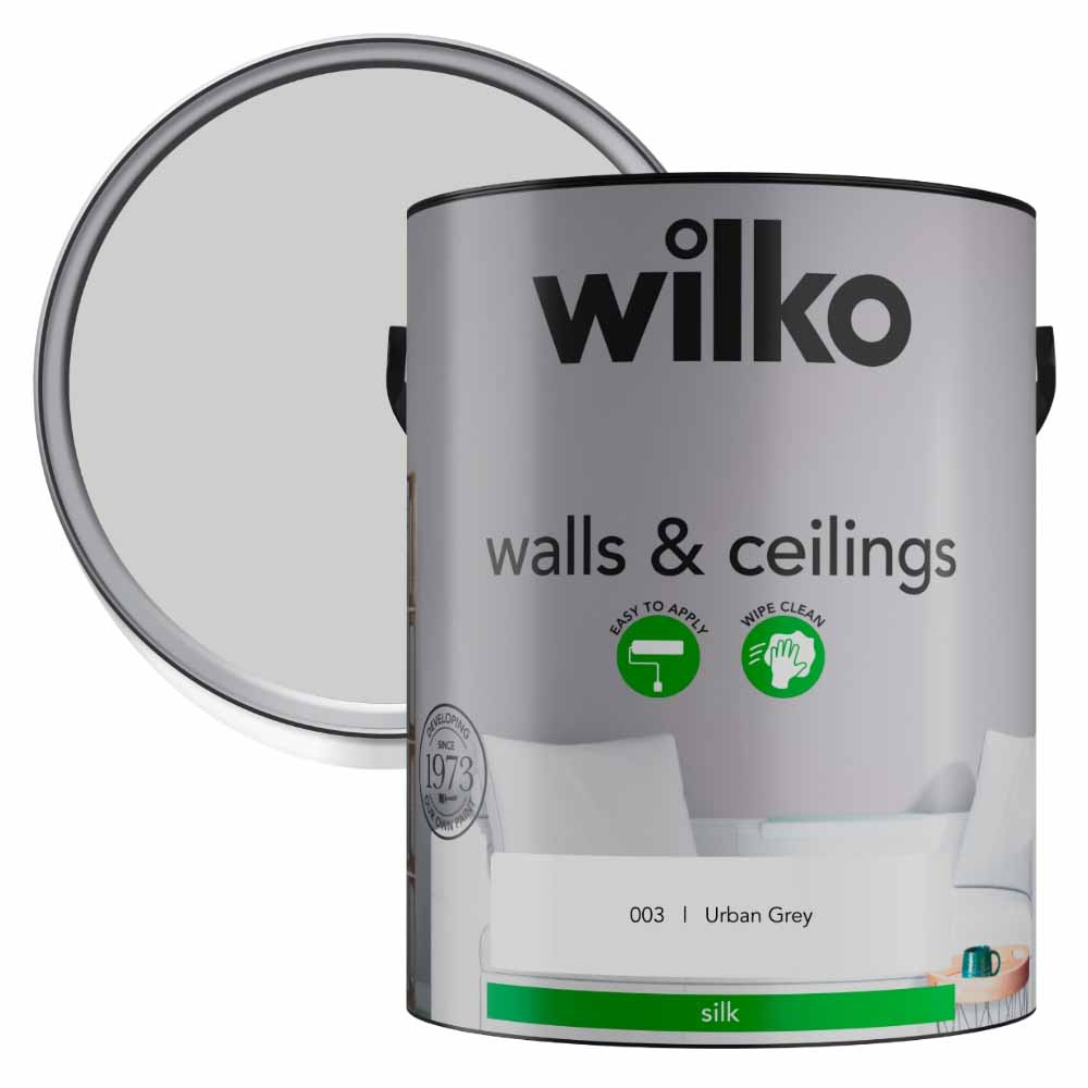 Wilko Walls & Ceilings Urban Grey Silk Emulsion Paint 5L Wilko