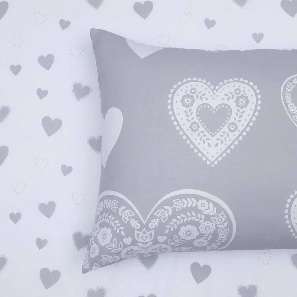 Wilko Grey Hearts Duvet Set Double Image 3