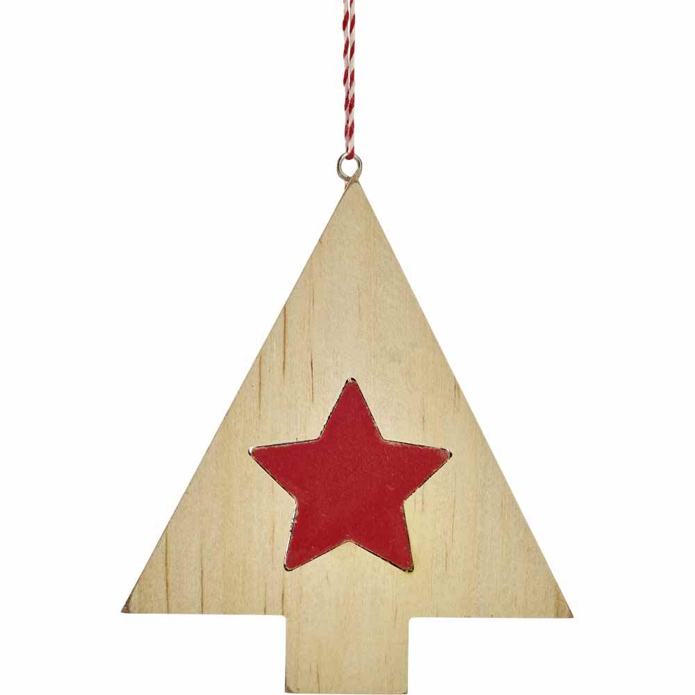 Wilko Alpine Home Wooden Tree with Star Hanging Christmas Tree Decoration 10cm Image 1