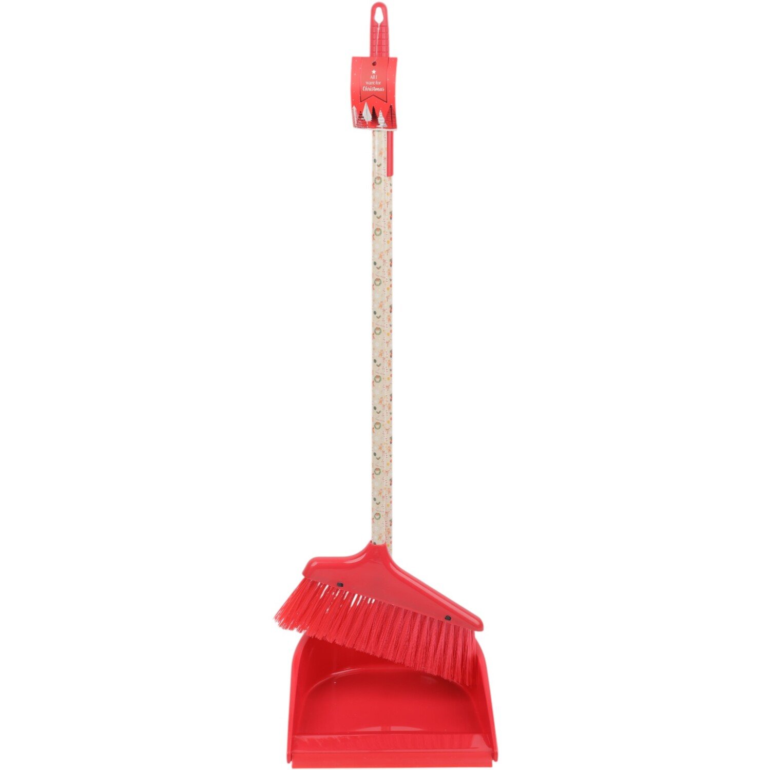 Cosy Christmas Long Handle Dustpan Red Image 1