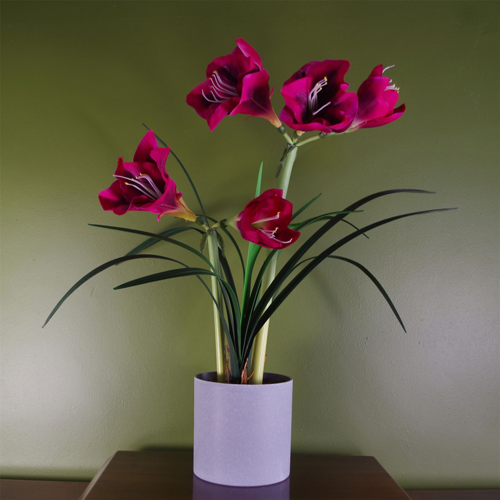 Leaf Pink Amarylis Artificial Flowering Plant Image