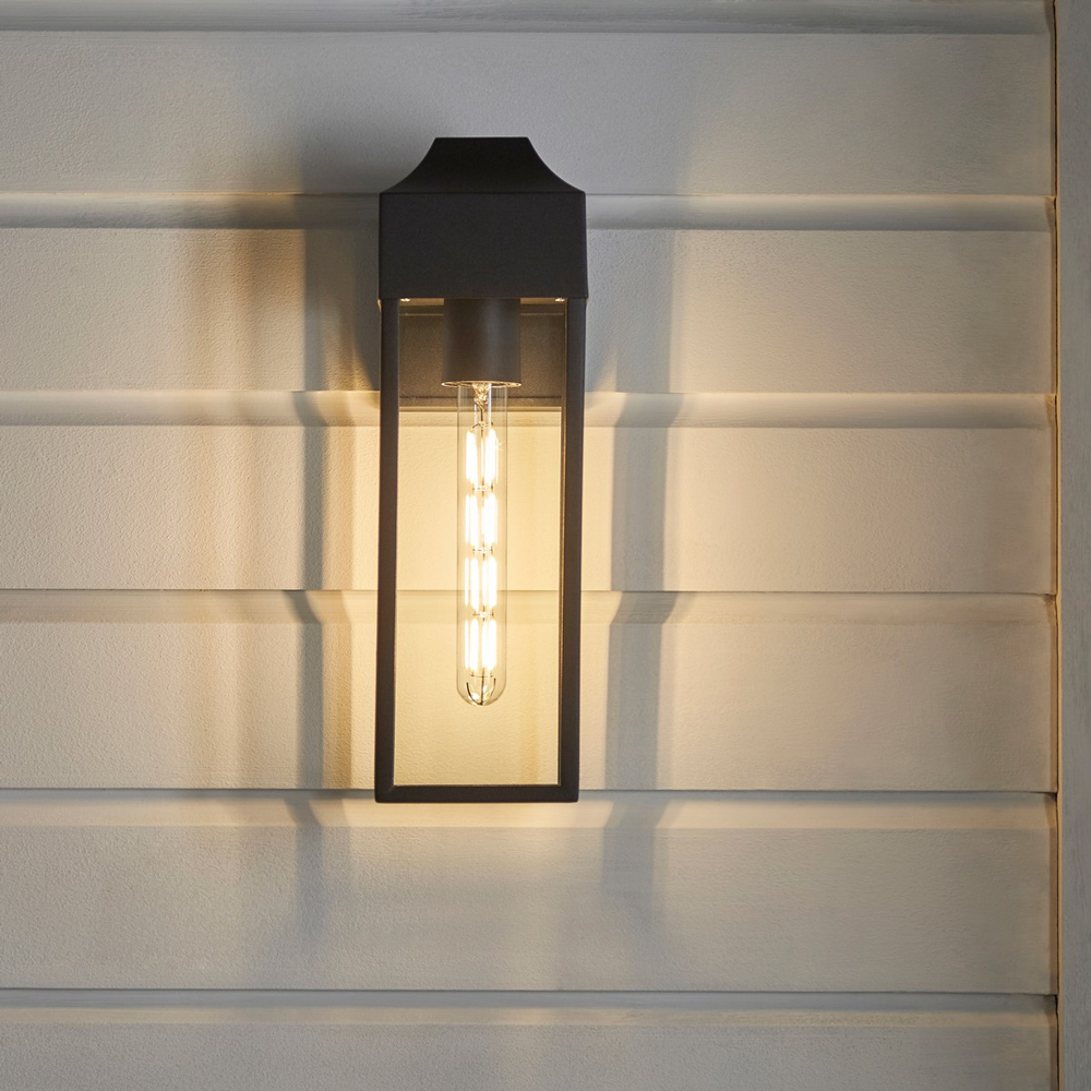 Merano Potenza Matt Black Clear Glass Outdoor Wall Lantern Image 8