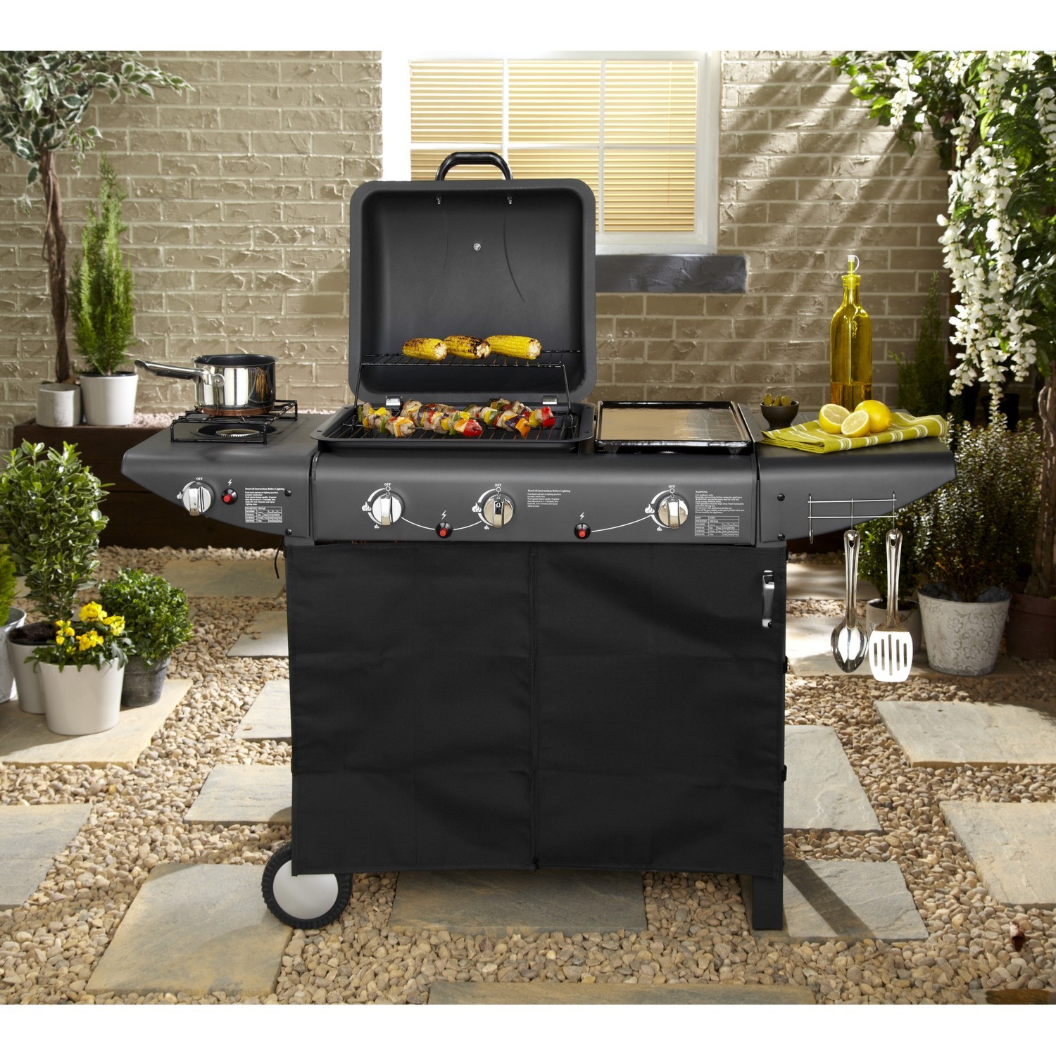 Hobart Two Burner Grill With Two Side Burners - Black Image 2