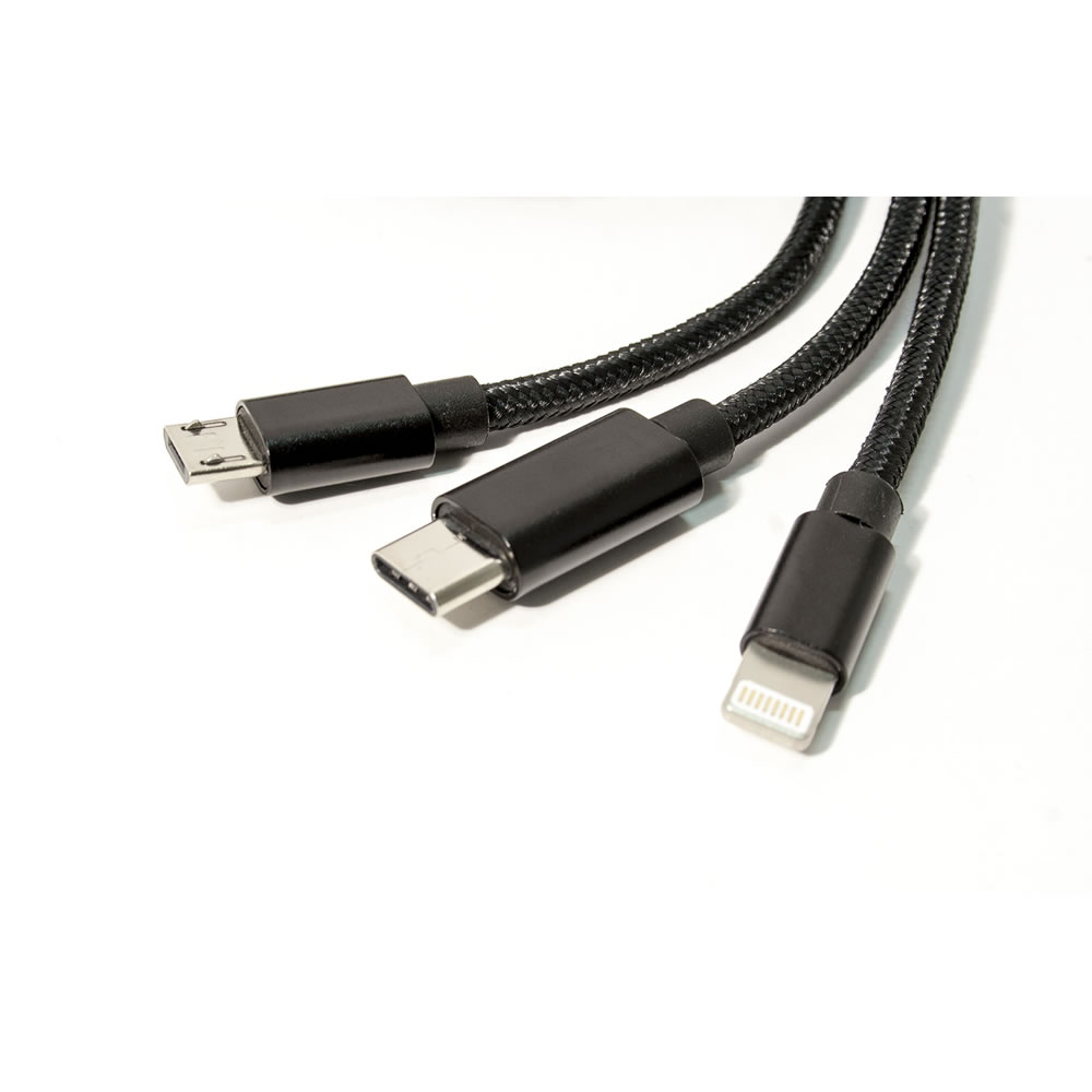 Wilko 1.2m Braided 3 Way Multi USB Cable Image 2