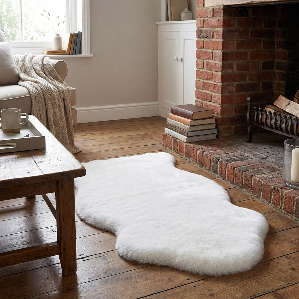 White Faux Rabbit Fur Rug 90 x 60cm Image 7
