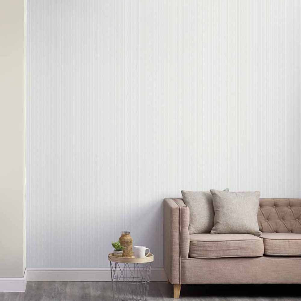 Wilko Linen Stripe Textured White Wallpaper 13954 Image 2