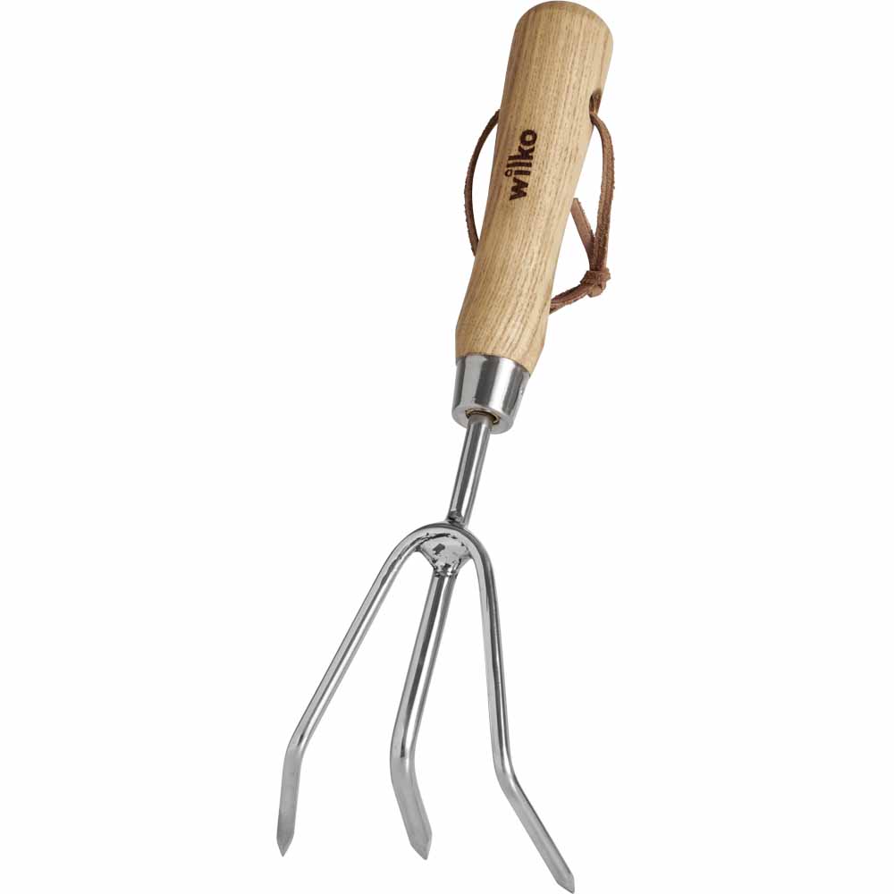 Wilko Wood Handle Stainless Steel Hand Cultivator Image 2