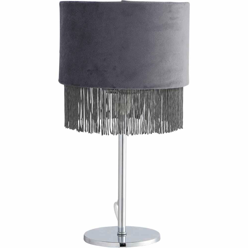 Wilko Slate  Fringed Velvet Table Lamp Image 1