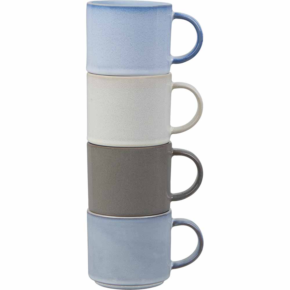 Wilko Blue Reactive Glaze  Stacking Mug 4 Pack Image 1