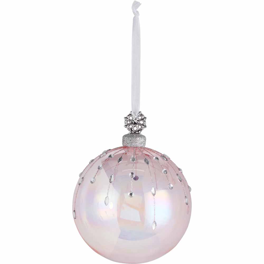 Wilko Glitters Pink Glass Snowflake Christmas Bauble Image 1