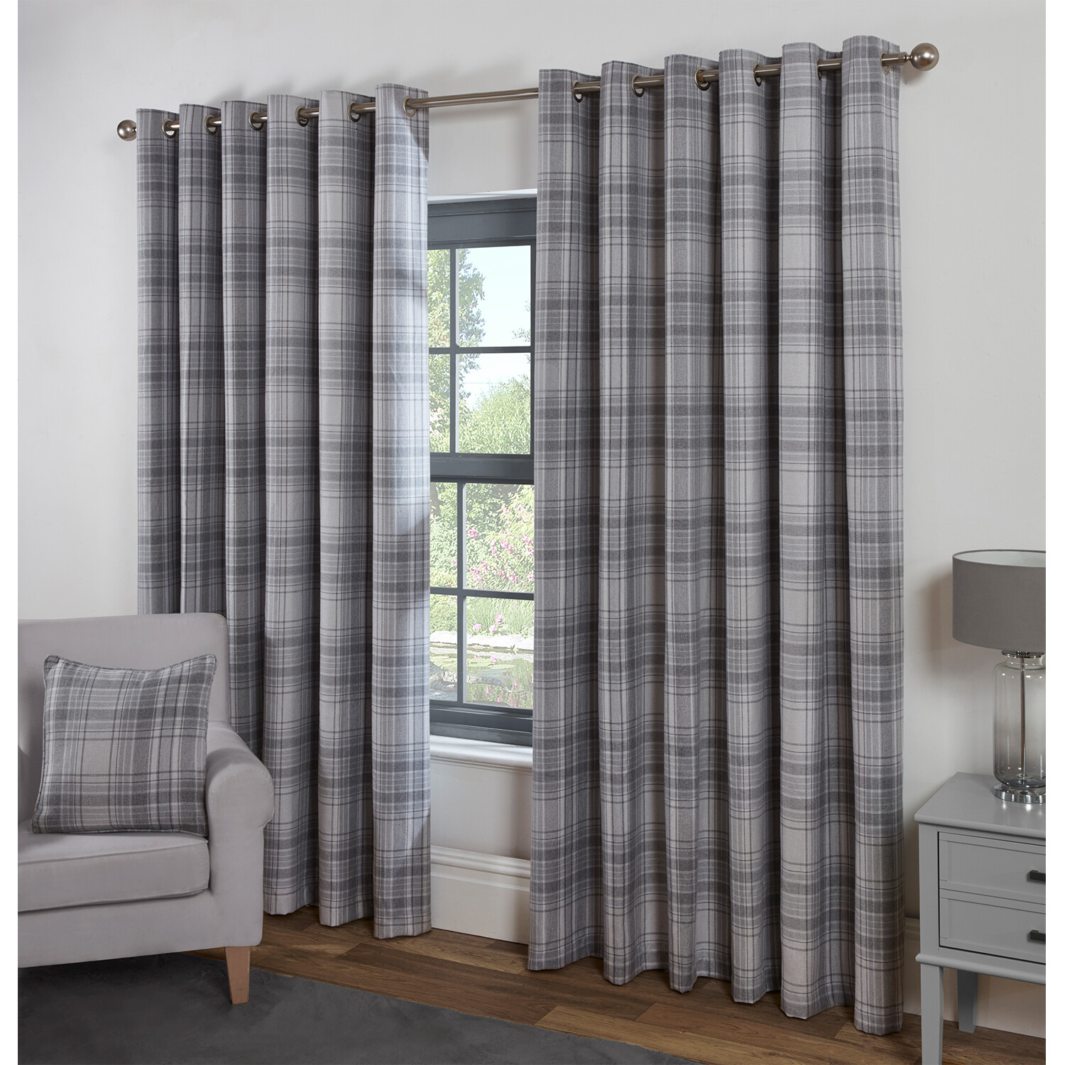 Divante Hatfield Grey Check Blackout Curtains 229 x 229cm Image 2