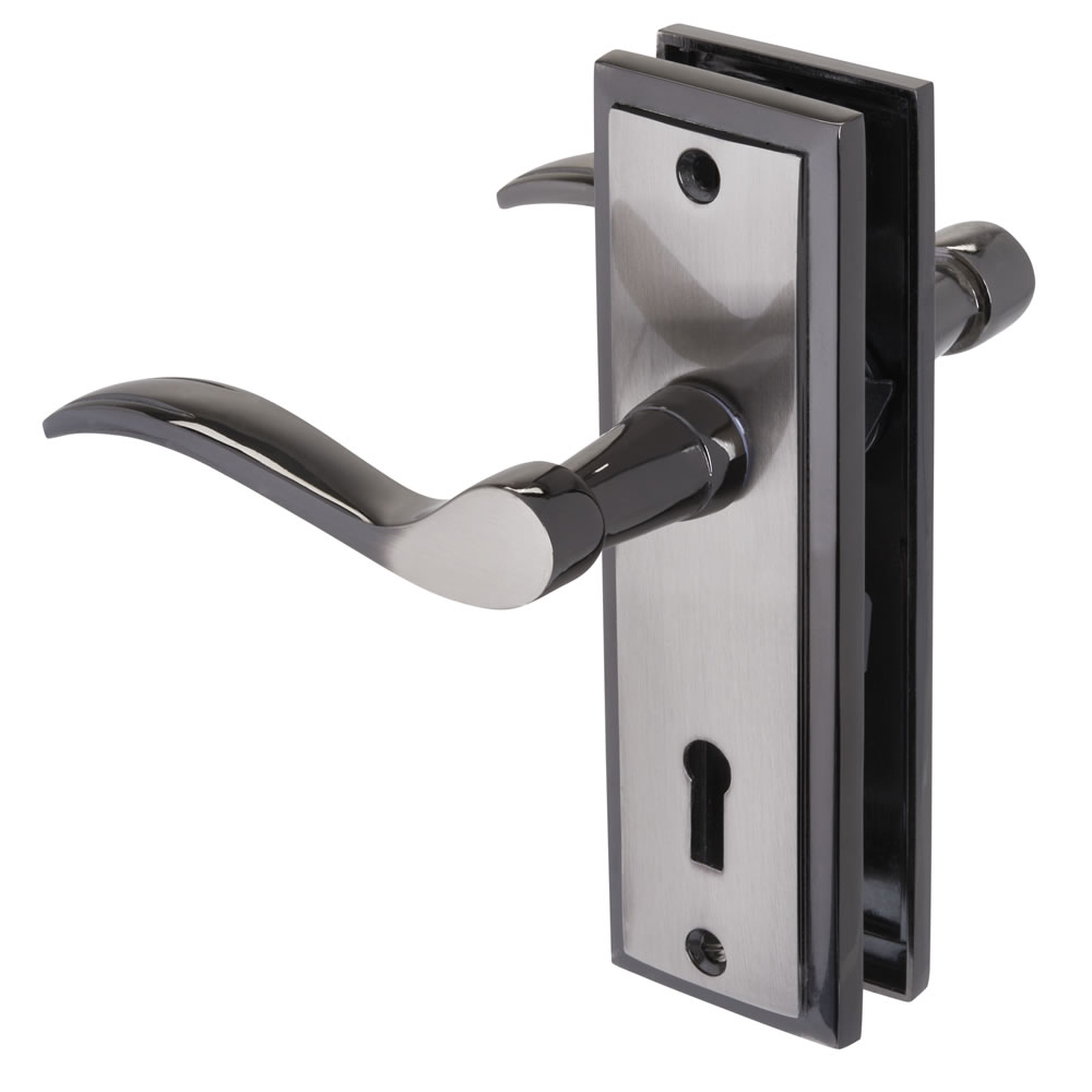 Wilko Paris Black Satin Nickel Lock Door Handle Image 1