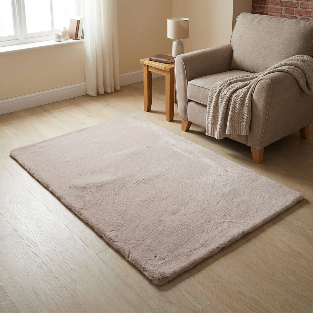 Lux Rabbit Faux Fur Rug - Taupe Image 6