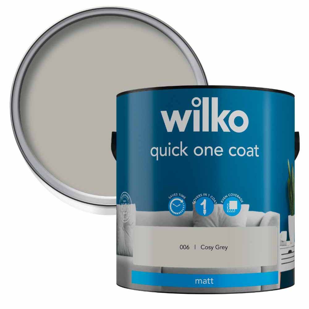 Wilko Quick One Coat Cosy Grey Matt Emulsion Paint 2.5L Image 1