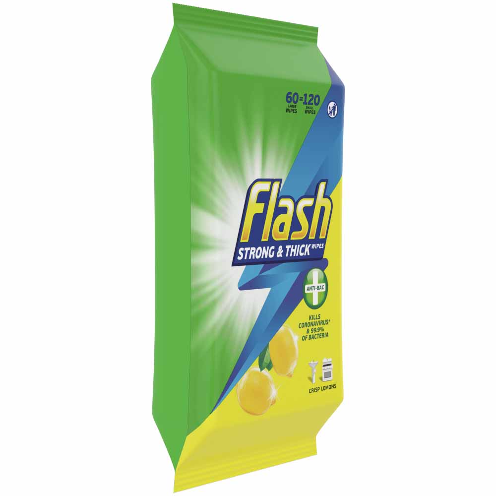 Flash Lemon Antibacterial Wipes 60 Pack Large Image 2