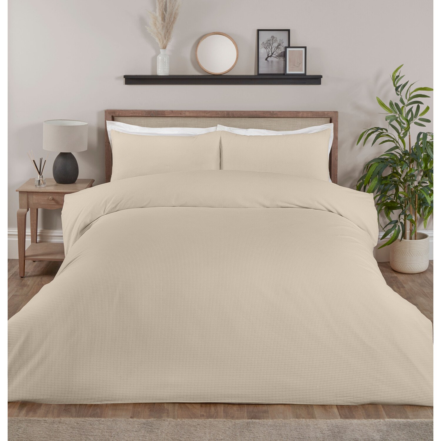 Divante Belgravia Double Natural Waffle Duvet Set Image 1