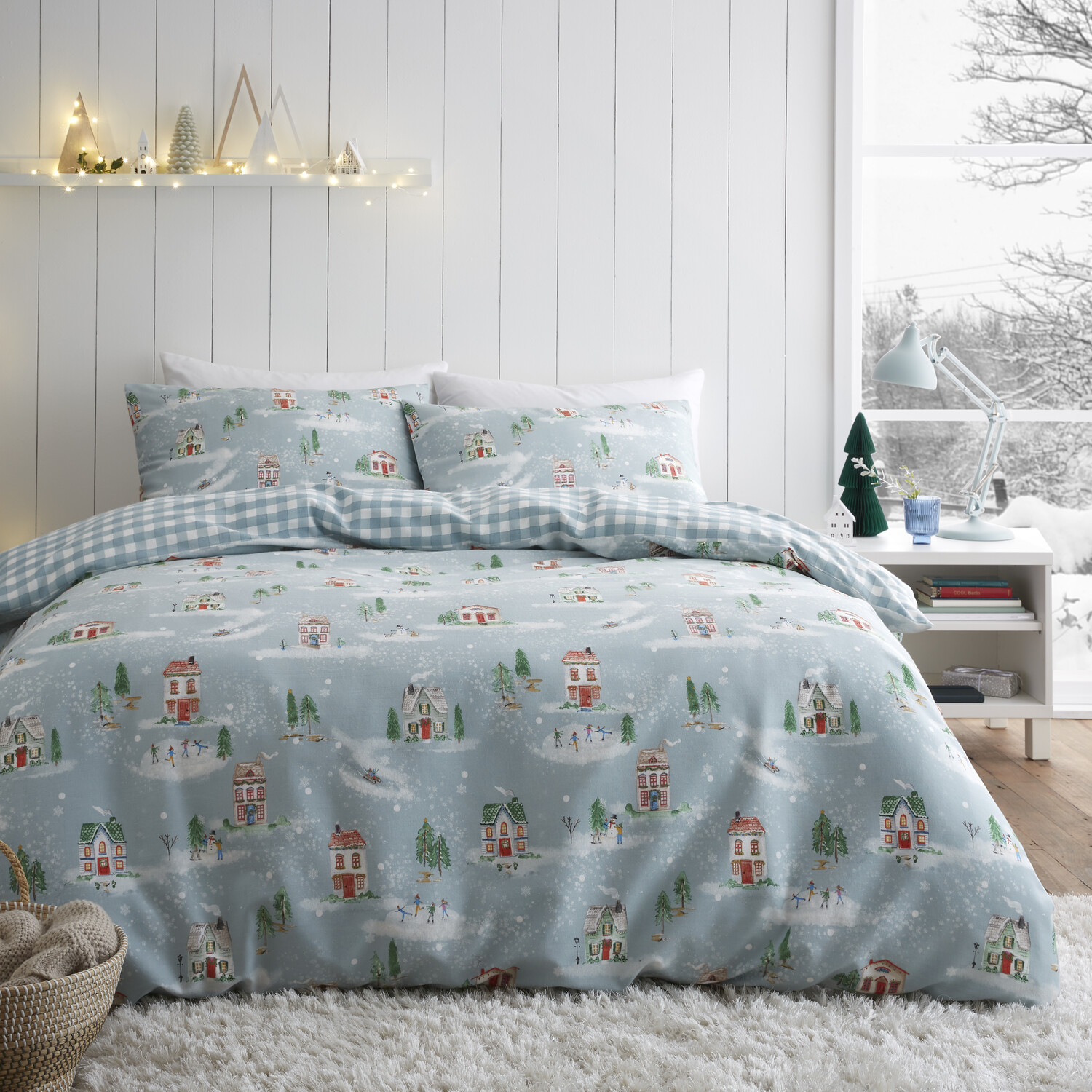 Winter Houses Duvet Set  - Blue / King Image 1